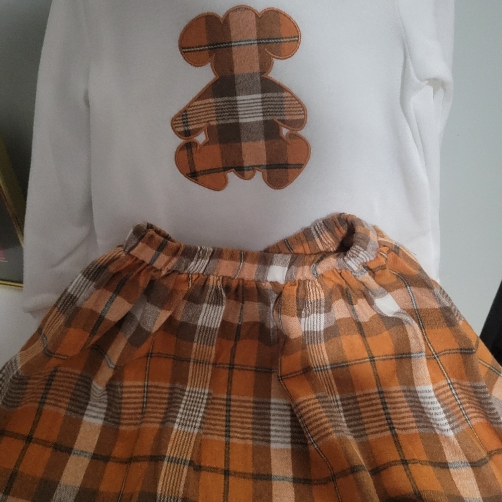 PatPat Plaid Skirt with Bear Design